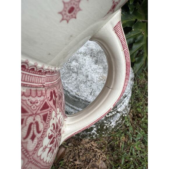 Antique Sarreguemines “Calcutta” Pitcher Red Transferware French Faeince 9” - Picture 9 of 15